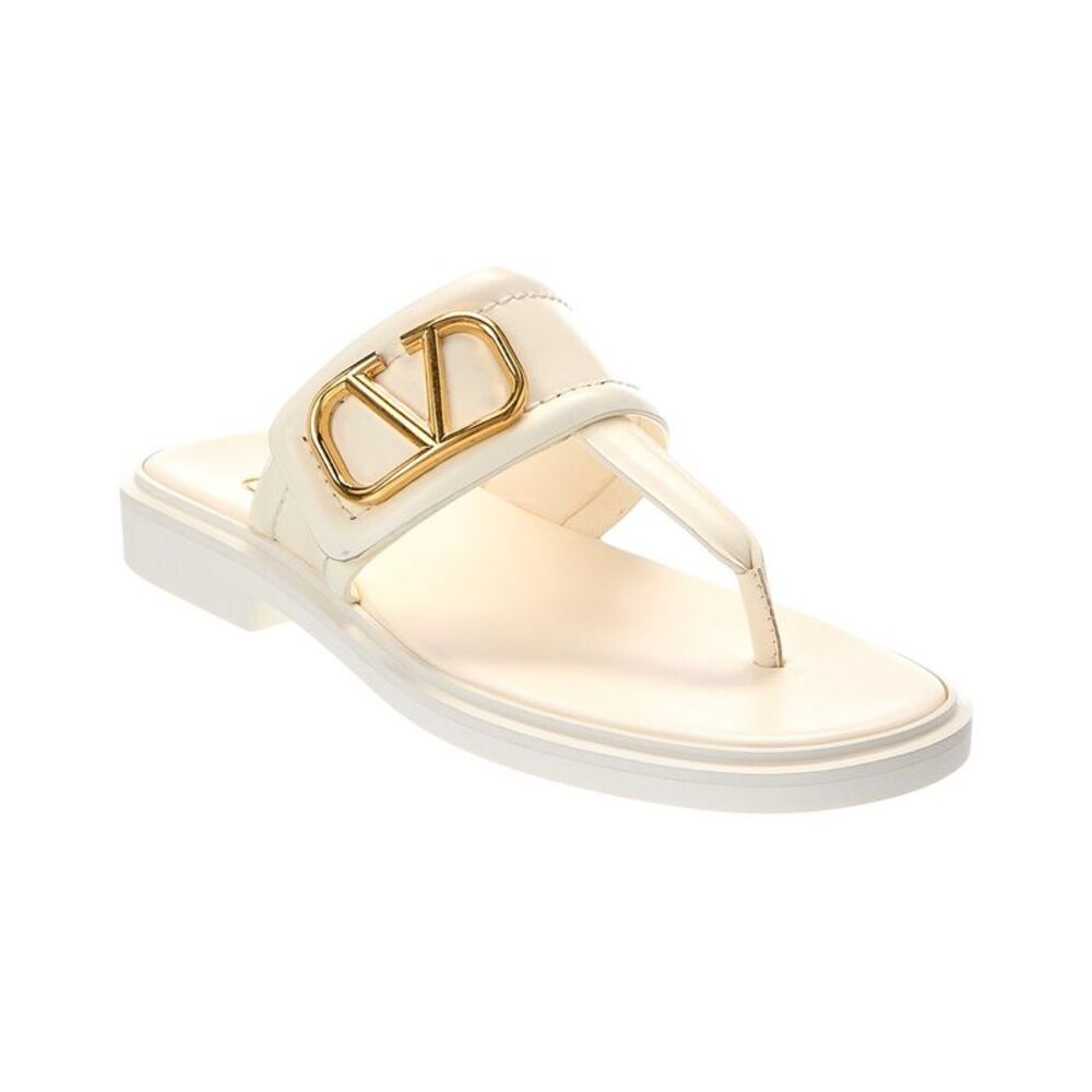 Valentino Vlogo Signature Leather Sandal, White